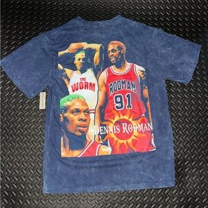 Blue Graphic T-Shirt with Dennis Rodman Print